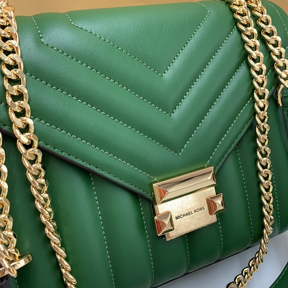 MICHAEL KORS MEDIUM FLAP CHAIN SHOULDER CROSSBODY BAG FERN GREEN COLOR - Picture 6 of 16